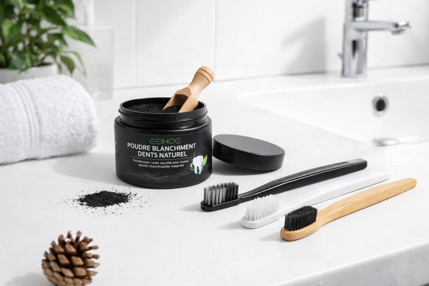 Kit Blancheur Complète : Poudre Blanchissante + Brosse Bambou Naturelle